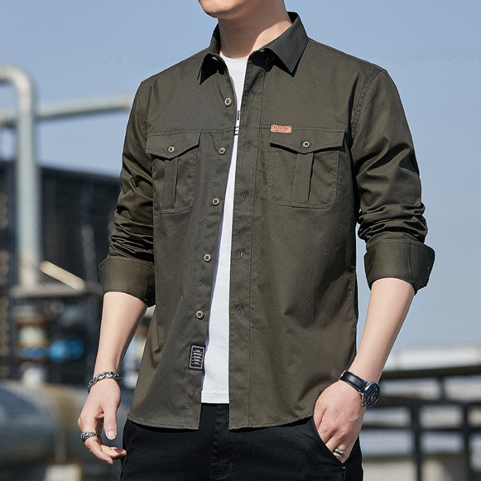 100% Cotton New Cargo Shirt for Men Long Sleeve 2 Pocket Shirts Outdoor Casual Blouses High Quality Clothing Overshirt