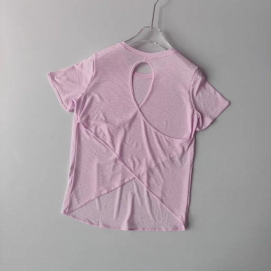 Women's Tight Sports T-shirt Quick Dry Short Sleeve Yoga T-shirt Pilates Fitting Fitness Back Hollow Out Running T-shirt