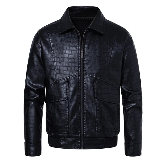 New Fashion Men's Spring Autumn Lapel Casual Pu Leather Loose Motorcycle Jacket
