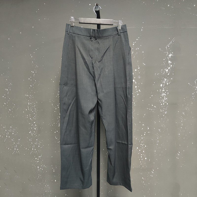 IEFB American Style Men's Suit Trousers Pleated Design Wide Leg Solid Color Button Casual Bottom Straight New Male Pants 9W766