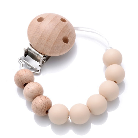 Baby Beech Pacifier Clip Round Colorful Silicone Teething Beads Food Grade Dummy Holder Soothe Chain Anti-drop Baby Nipple Chain