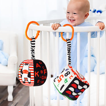Baby Newborn Crib Hanging Rattle Toys Early Development for 0-12 Months High Contrast Black and White Learning Education Toy