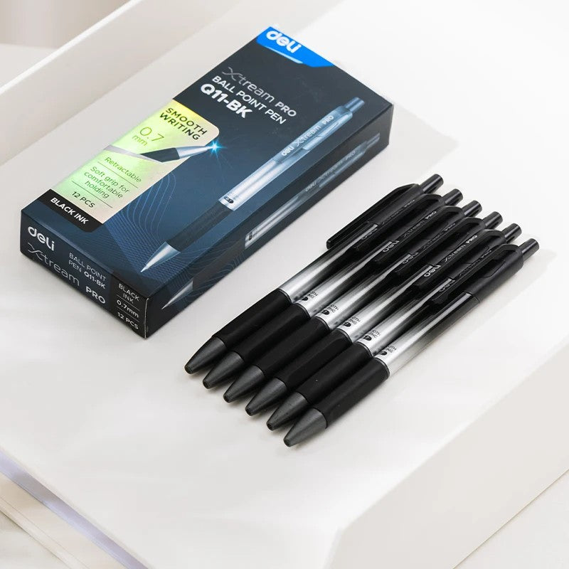 DELI Smooth Writing Ballpoint Pens 0.7mm Black and Blue Ink Pens 12PCS Pack of Retractable Ballpoint Pens for Office School Home