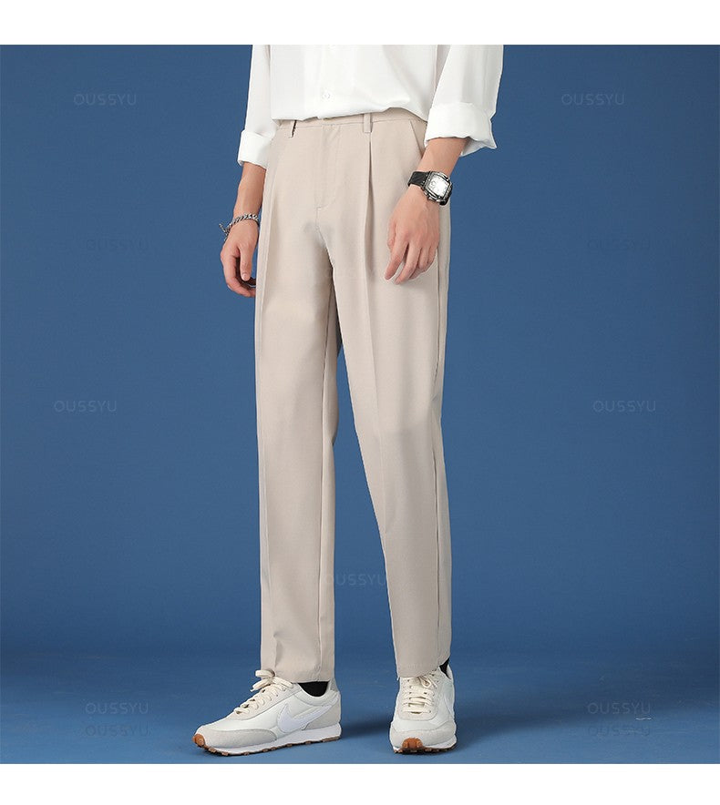 Spring Summer New Smooth Pendulous Suit Pants Men Business Long Trousers Korean Formal Ankle Length Pant Male Plus Size 40