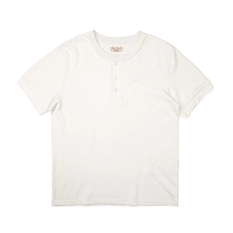Red Tornado Short Sleeve Henley T-Shirt Heavyweight Cotton Men Every Day Tee Amekaji