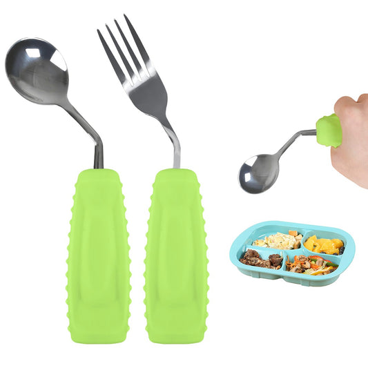 Ehucon Conjunto de Colher e Garfo Antiderrapante com Ângulo e Boca Pequena, Alças de Fácil Manuseio para Parkinson, Idosos, Tremores nas Mãos, Demência