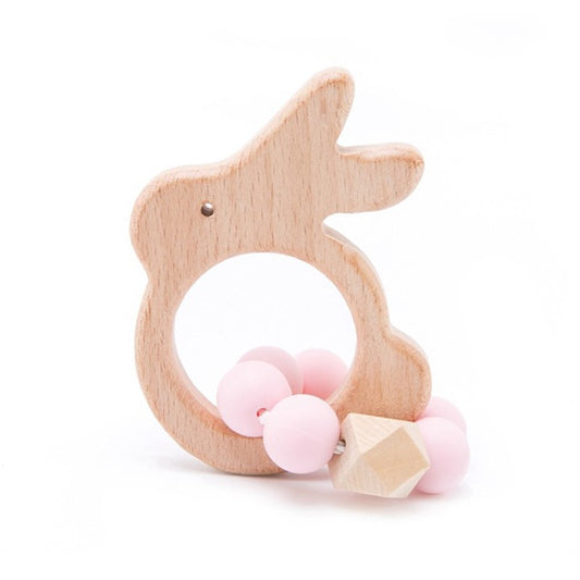 Wooden Rattle Teether Baby Toys Crochet Beads Baby Teether Baby Nursing Bracelet Rattle Chewable Teething Beads For Kids Gifts