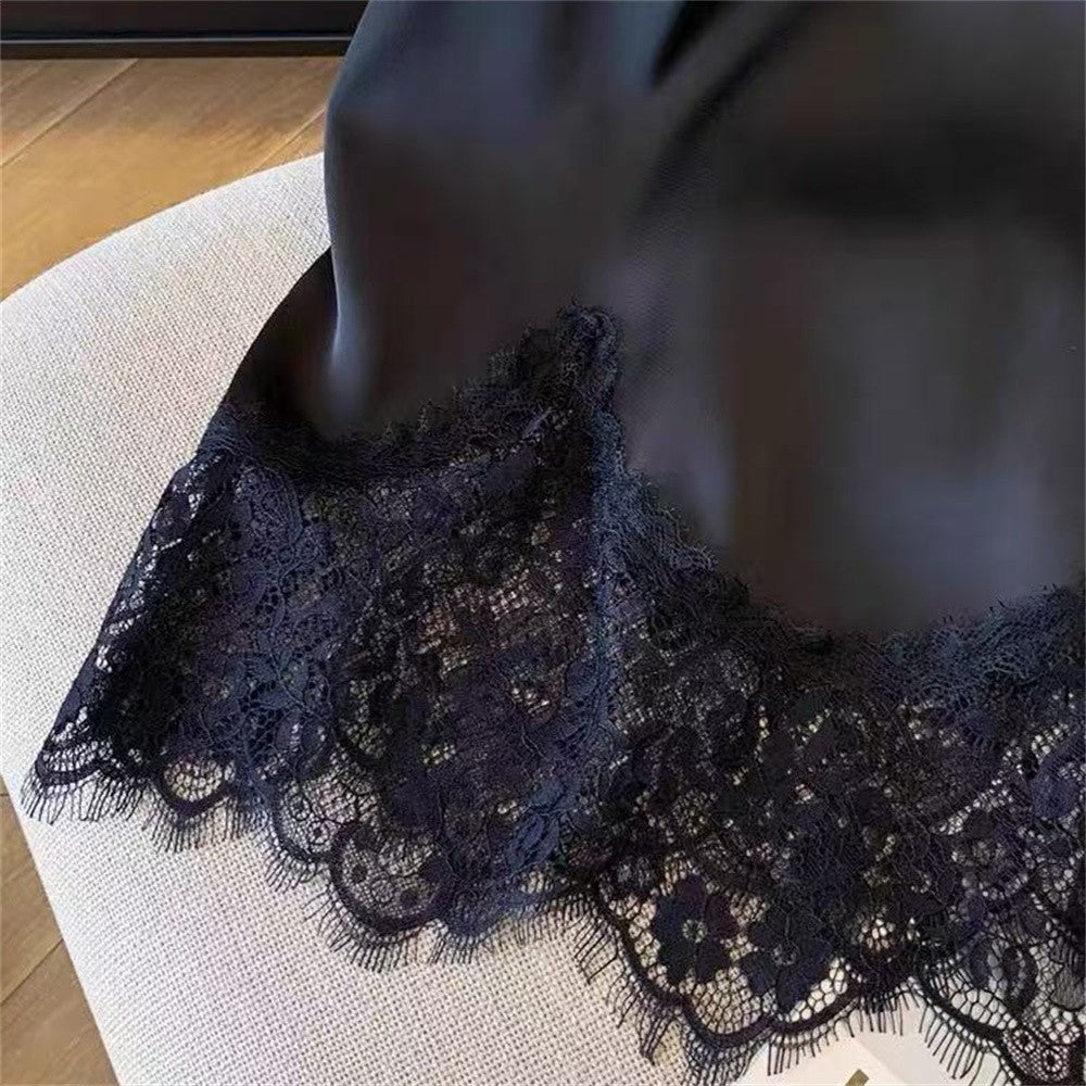 Ladies Fashion Lace Spliced A-line Mini Skirt Summer Thin High Waist Solid Color Skirt Women Clothes Simple Black Short Skirts