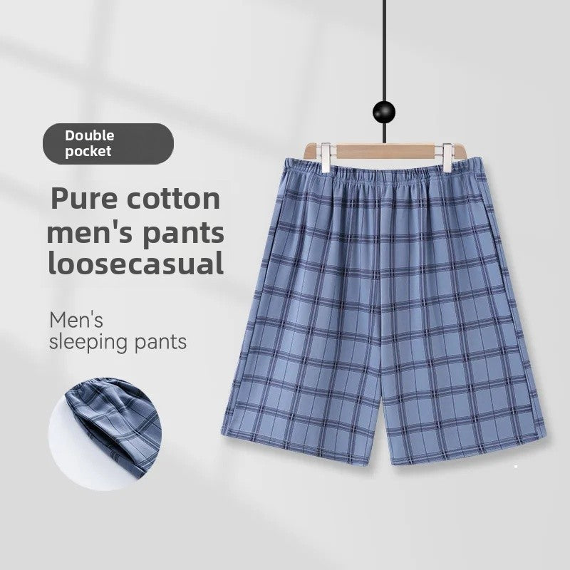 Summer Men's Loose Fit Short Pants Thin Cotton Sporty Comfortable Five-Point Home Leisure Pants Outerwear Big Size Sleepwear