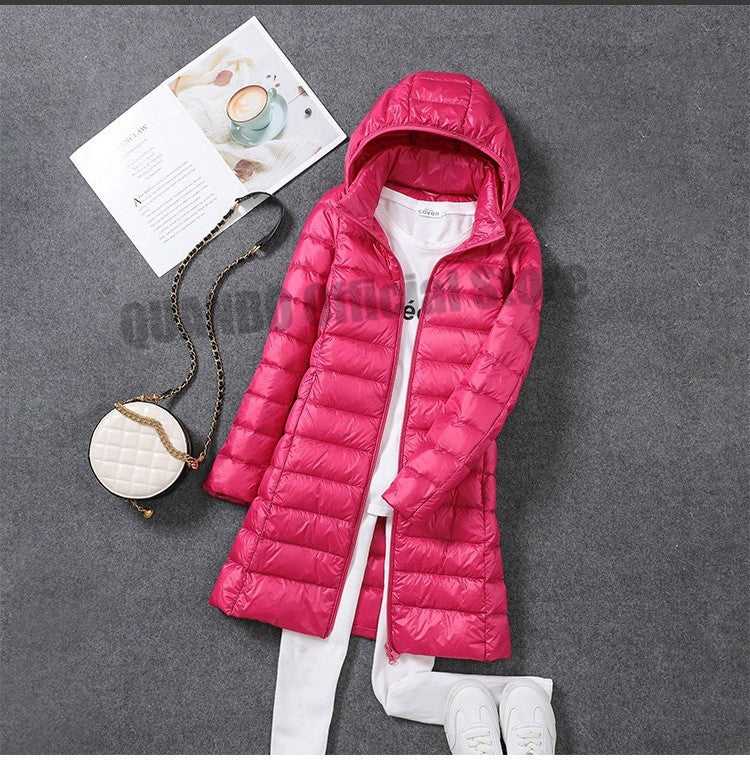 Women Ultra Lightweight Packable Long Puffer Jacket 2023 New Autumn Winter Warm Hat Detachable Hooded Female Coat Parka 5XL 7XL