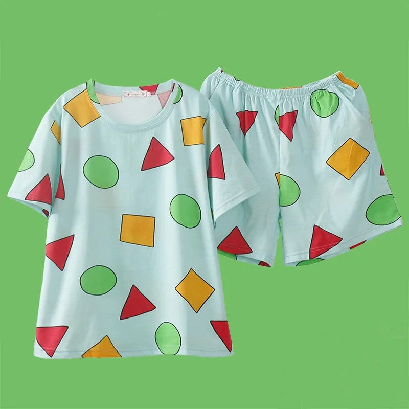 Japanese pajamas women's short-sleeved crayons Xiaoxin round neck with Korean loungewear trousers two-piece set