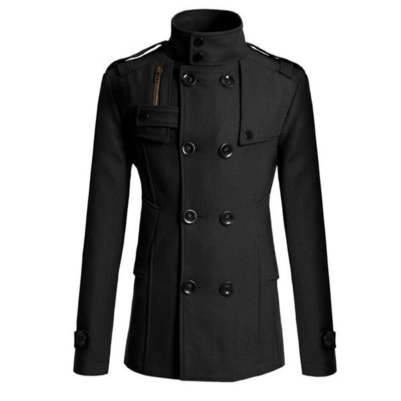Men's Streetwear Solid Color Mid-length Woolen Coat Fashion Casual Button-down Suit Collar Jacket Leisure Luxury Retro Clothes