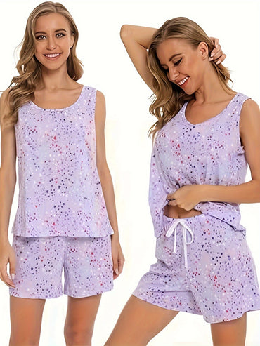 2-Piece Summer Sleepwear Set for Women, Loose and Comfortable, in Multiple Colors, Featuring a Tank Top and Shorts