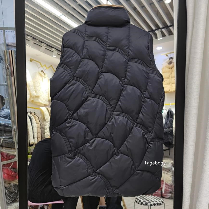 Lagabogy 2025 Mid-Long Puffer Jacket Winter Women Simple White Duck Down Coat Stand Collar Parka Female Single Breasted Outwear