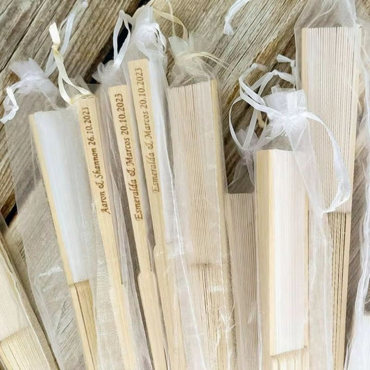 Personalized Custom white Silk Fans Bridal Shower Favors Wedding Hand Fans with Gift Bag for Party Accessory Guest Gifts