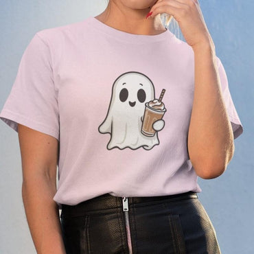Cute Spooky GhosT T Shirt Womens Season Fall Coffee Lover Halloween Party