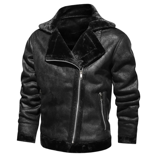 WORDKIND Homme PU Coat New Winter Motorcycle Jacket Motorcycle Leather Jacket Warm Plus Velvet Thick Retro Vintage Leisure Mens