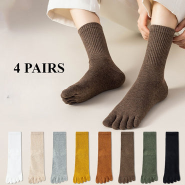 4 Pairs Women Toe Socks Five Finger Socks High Quality Cotton Autumn Spring Middle Tube Sports Socks with Separate Fingers