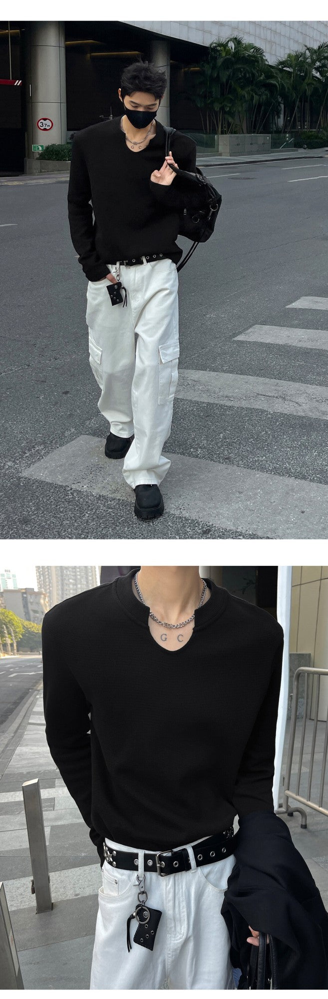 Mens Slim Fit Long Sleeve V-Neck T-Shirt Solid Color Spring  Casual Basic Top  Plain Tee Shirt Breathable Comfort Stretch Soft