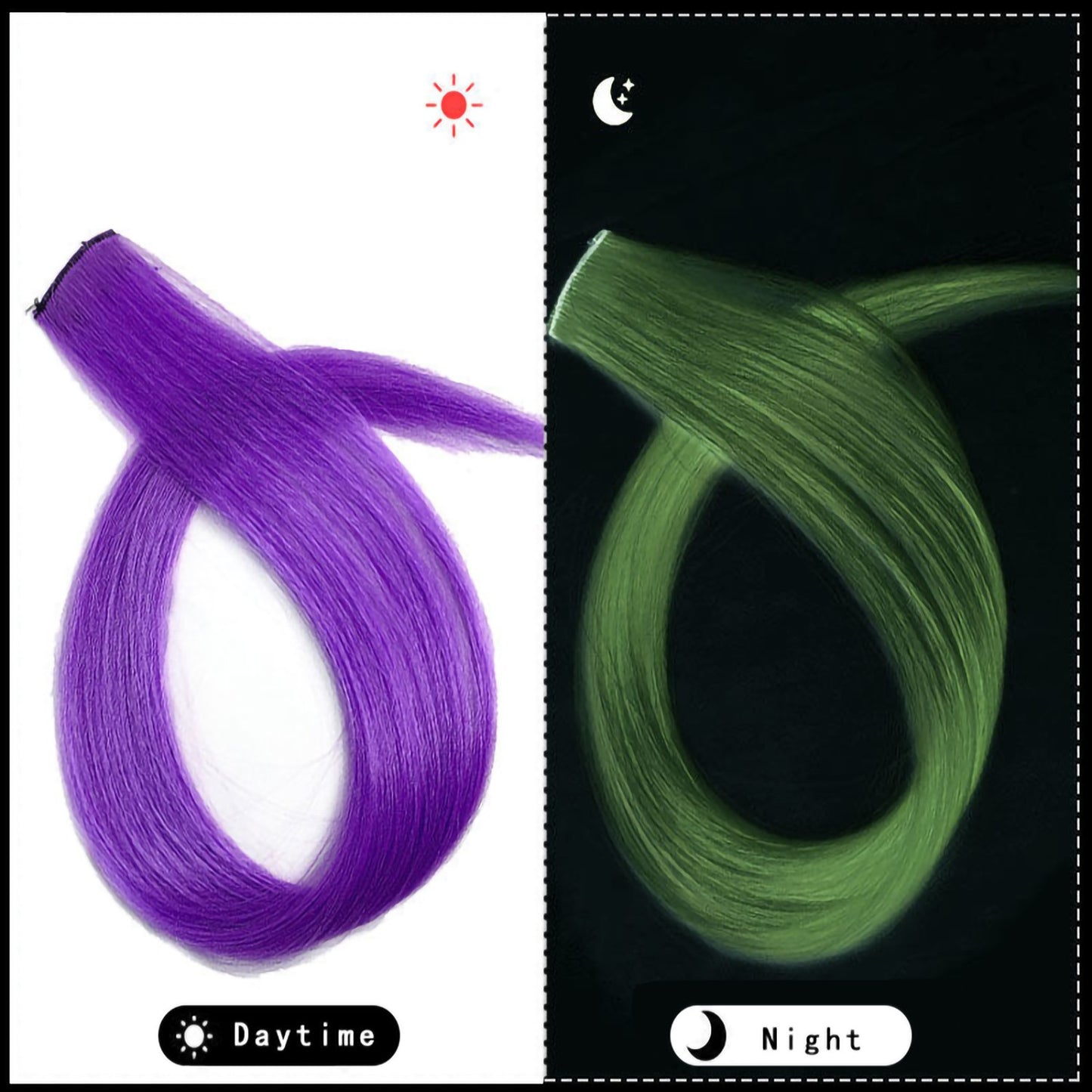 Extensões de Cabelo que Brilham no Escuro de 20 Polegadas com Presilha, Apliques Luminosos Coloridos para Festa, Presilhas de Cabelo Arco-Íris, Peruca Sintética Lisa