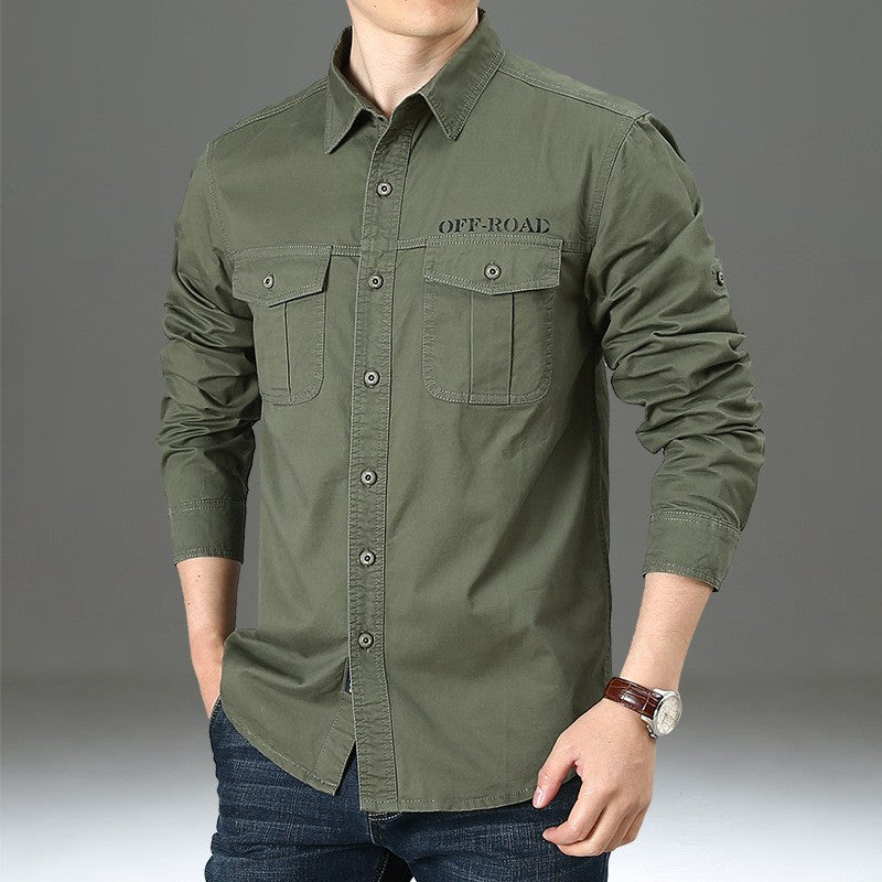 Men Loose Long-sleeved Shirt. New Solid Color Shirt for Middle-aged and Young People in Europe and America in Spring and Autumn