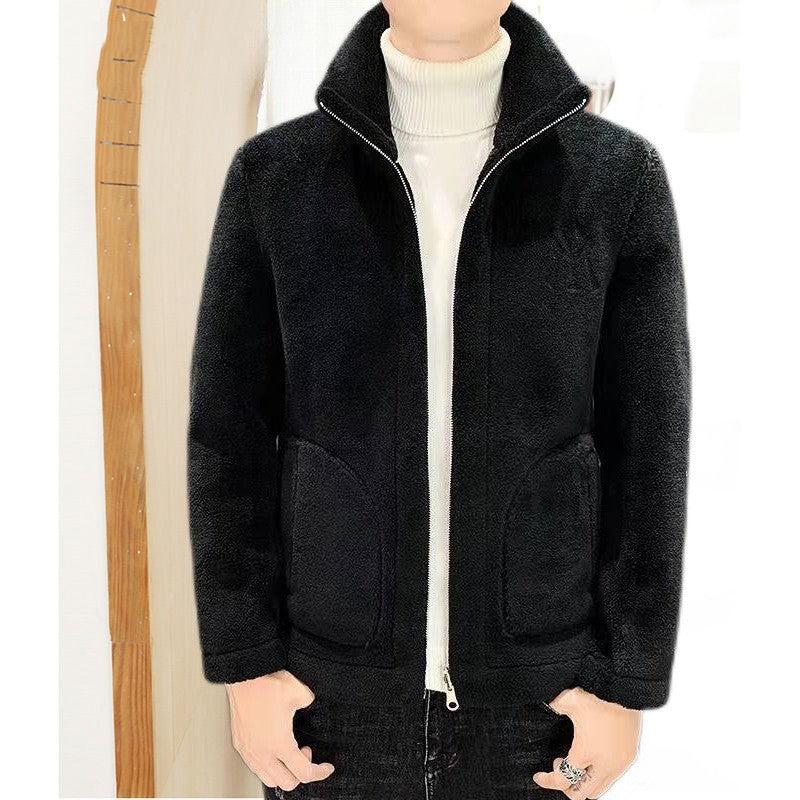 2025 Autumn/winter Korean Edition New Men's Lamb Wool Coat High Collar Thick Wool Men's Cotton Coat Trendy Coat Wholesale