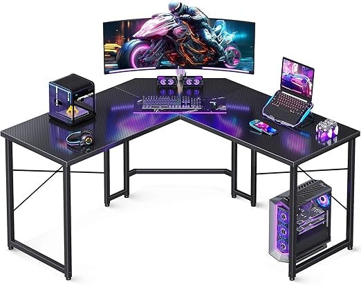 L-Shaped Gaming Desk: Corner Computer Desk for Home Office, Durable Small Space Workstation