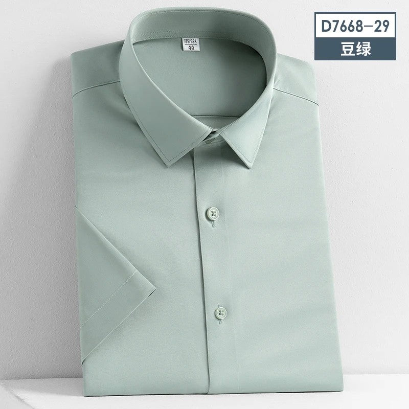 Stretch Anti-Wrinkle Smooth Men's Shirts Short Sleeves Dress Shirts For Men Slim Fit Camisa Social Business Blouse White Shirt