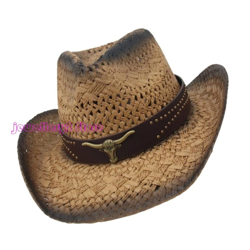 Chapéus de Cowboy de Palha C9GF com Abas Largas para Adultos, Crianças e Eventos ao Ar Livre