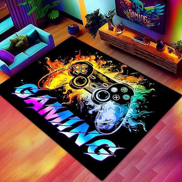 Crystal Velvet Carpet Colorful Gamepad Pattern Rug Multiple Controllers Design for Gaming Theme Living Room Floor Decor