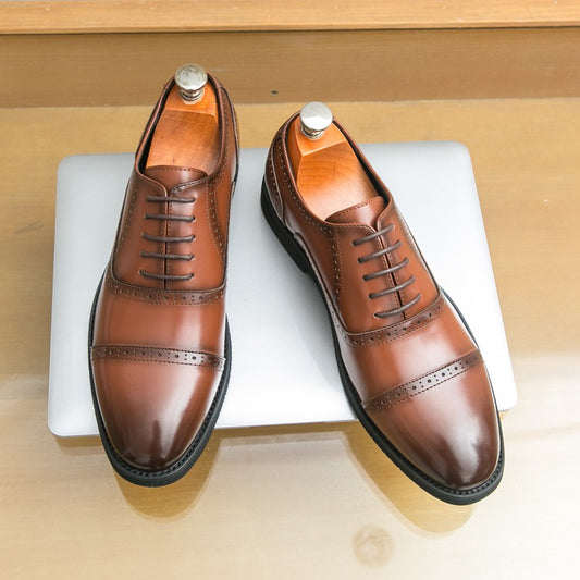 Men Oxford Shoes PU Solid Color Low Heel Classic Blok Carving Men Shoes Size 38-46