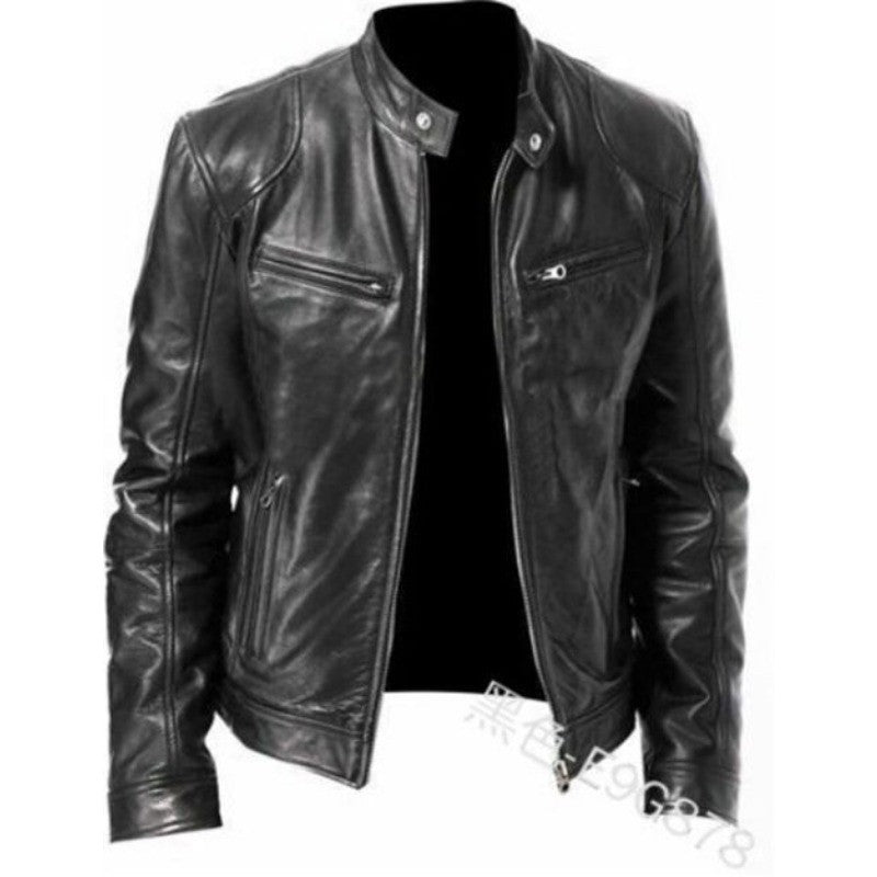 Decorative Jackets PU Leather Coat Stand-up Collar Y2K Business Gentleman Faux Leathrer Zipper Pocket Leather Jacket Coat