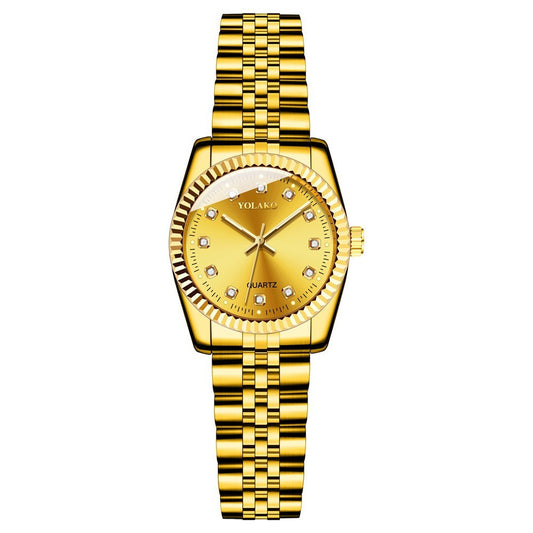 Watches for Women Simple Casual Student Fashion Quartz Diamond-Encrusted Steel Band Calendar Gold Set Men's Watch Couple