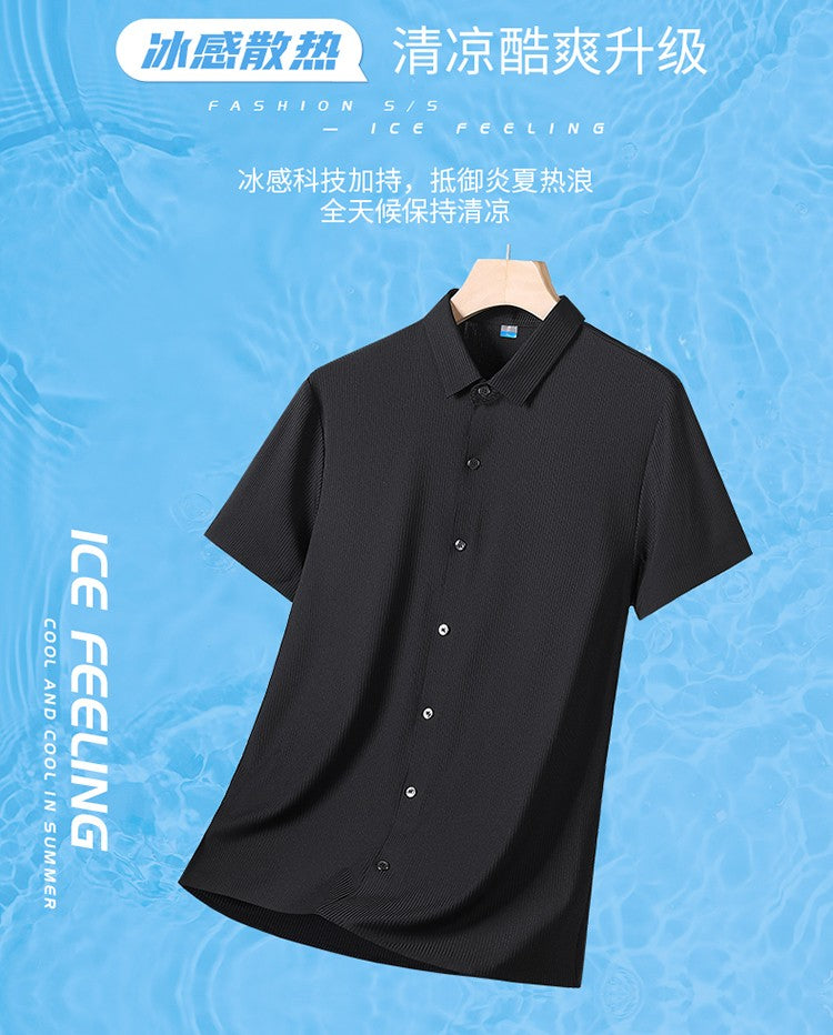 Ice Silk Shirts Man Short Sleeve Top Male Quick Dry Cool Classic Big Size 5XL 6XL 7XL 8XL Large Plus Loose Summer Social Blouse