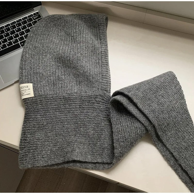 Knitted Winter Balaclava One-piece Thickened Scarf Cap Winter Accessories Hooded Hat Neck Protection Scarf Cold Weather New