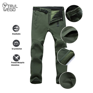 TRVLWEGO Winter Men Camping Hiking Pants Tactic Travel Soft Shell Warm Waterproof Fleece Windproof Outdoor Trekking Trousers