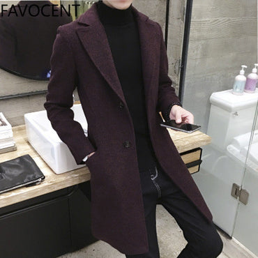 Men's Thick Wool Blends Trench Long Casual Top Coats Fashion Warm Coat Lapel Collar Overcoat Plus Size 5XL Male Slim Windbreaker