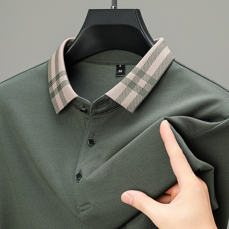 Light luxury brand polo shirt long sleeved spring and autumn new style comfortable and breathable casual striped lapel T-shirt