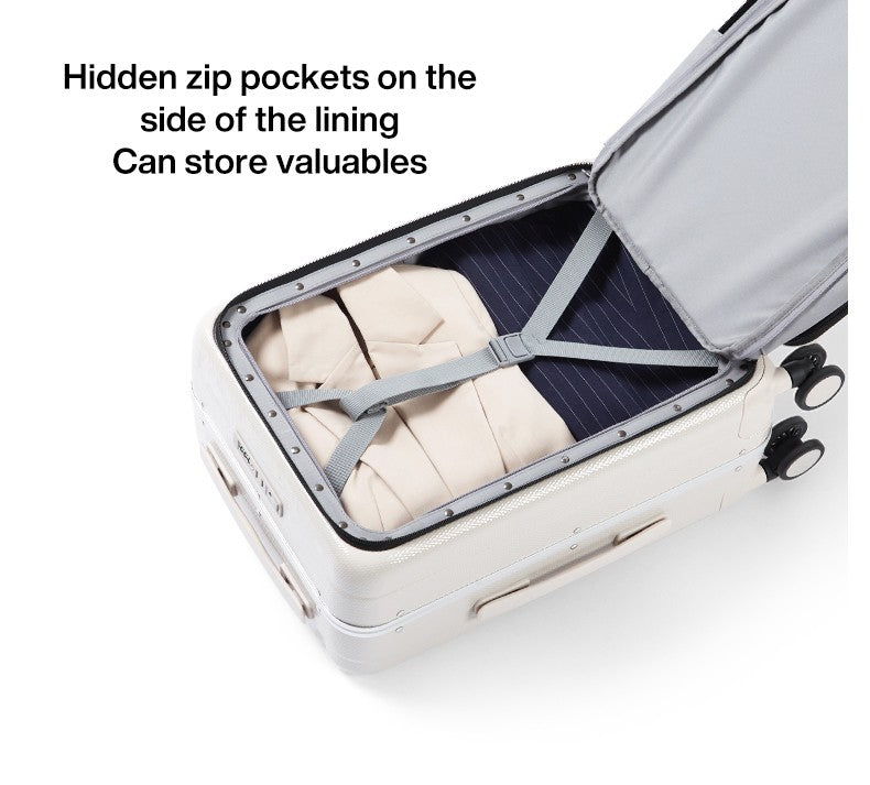 Hanke Carry On Suitcase Aesthetic Design 7mm Aluminum Frame Rolling Luggage Boarding Cabin PC Spinner Wheel TSA Lock 18" 20";;VERDADEIRO;;"Ivory White,20Inches 500mm