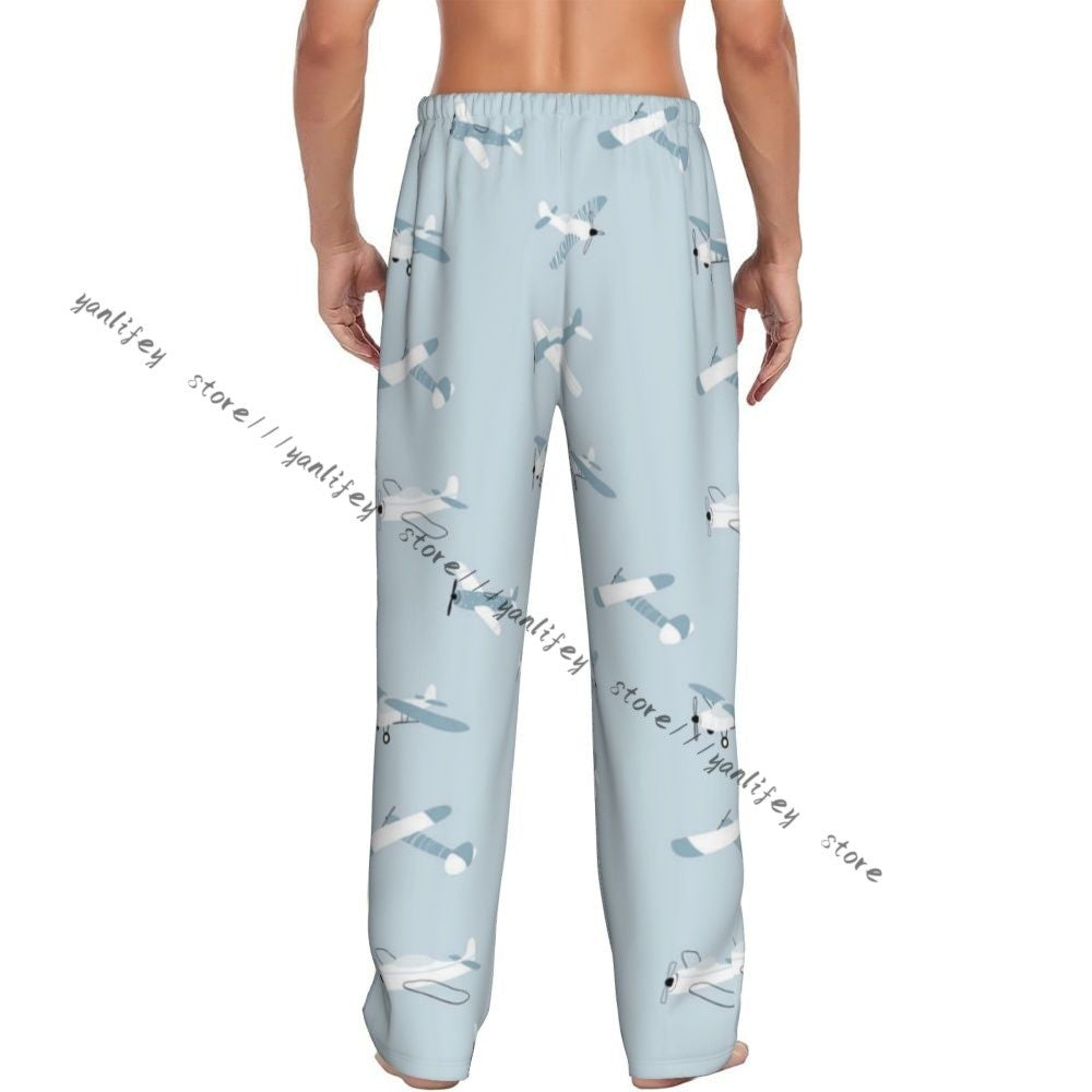 Men's Sleepwear Loose Sleep Pants Pajamas Cute Airplanes Long Lounge Bottoms Casual Homewear