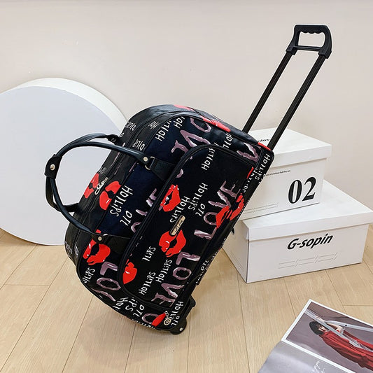 Rolling Luggage Trolley Bag Large Capacity Wheeled Travel Suitcase Water Resistant Oxford Fabric Telescoping Handle Lightweight