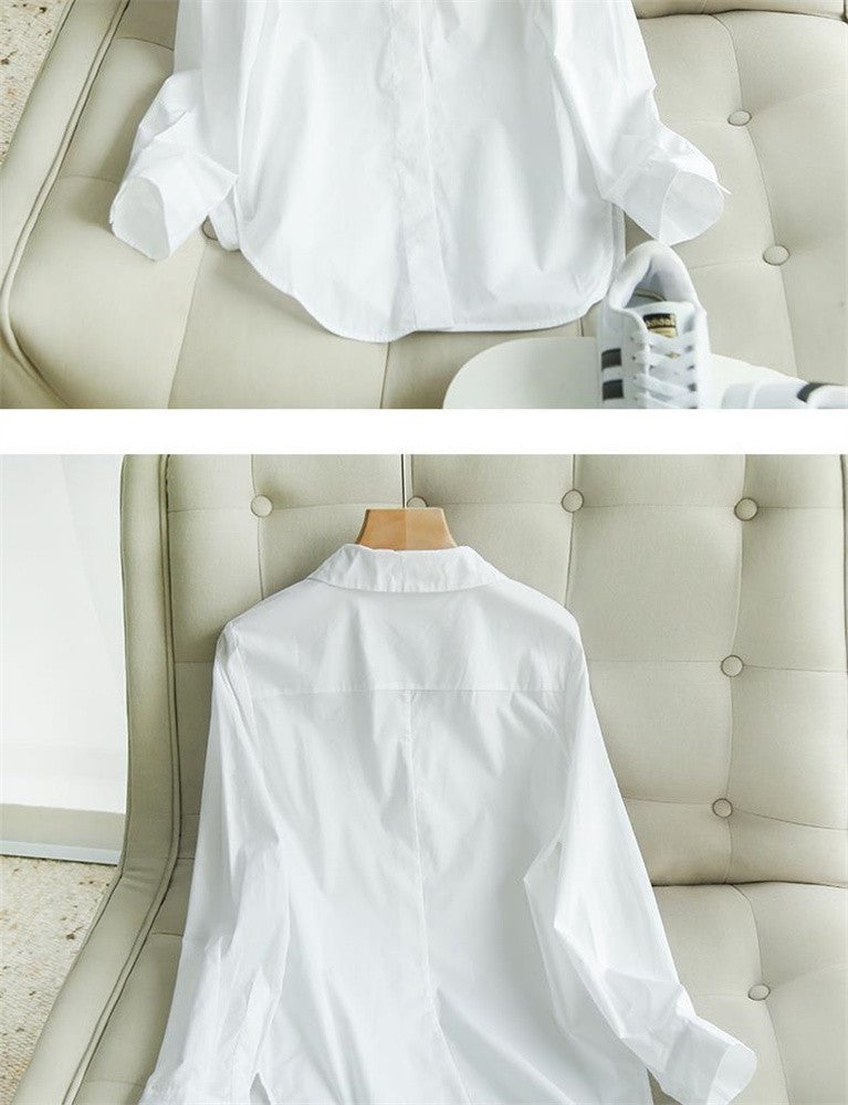 Elastic Cotton White Shirt Women's Spring and Autumn Basic Korean Version Loose Casual Shirt Work Professional Top