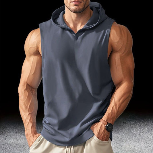 2025 Summer Men's Basketball Running Training Hooded Sleeveless Fitness Top Fashionable Loose Quick drying Sports Tank Top