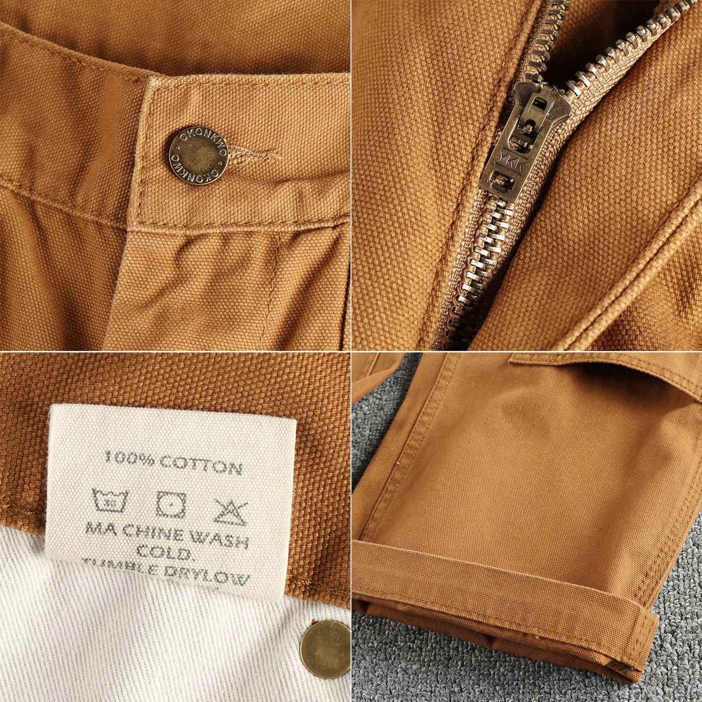 2025 Spring New American Retro Amekaji Heavyweight Woven Cargo Pants Men's Simple 100% Cotton Washed Straight Casual Trousers