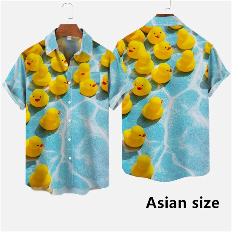 Hawaiian Men Shirts  3D Print Cartoon Cute Duck Printing Short Sleeve Shirt Hip Hop Summer Button Shirts For Men
