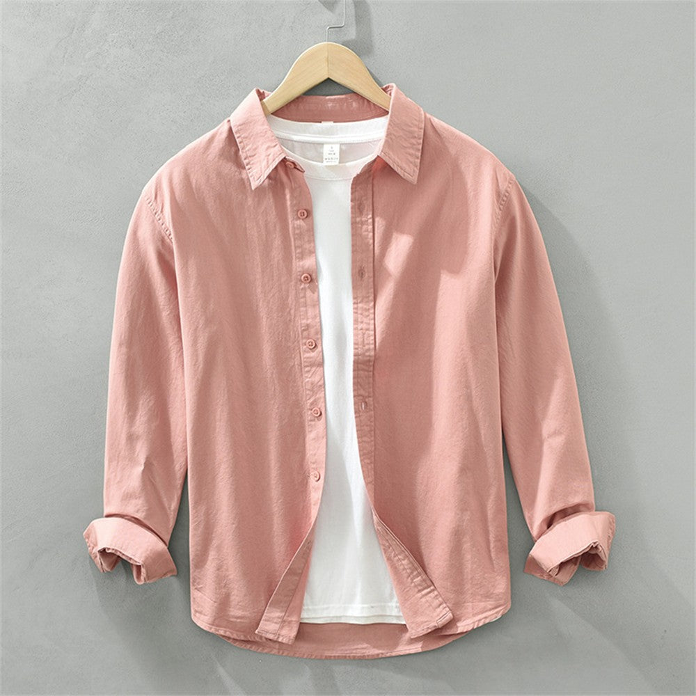Mens long sleeve regular shirt Multi-color cotton plain shirt for Young men work tops Autumn men's clothing loose casual shirts