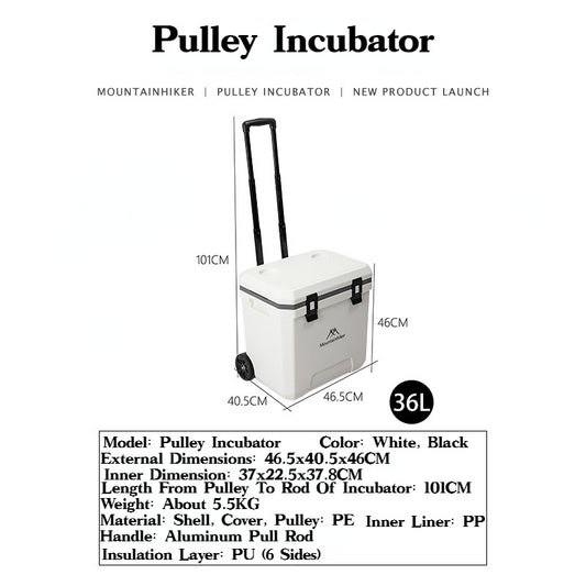 MOUNTAINHIKER 36L Outdoor Refrigerator with Trolley Wheels Incubator Portable Warm Box BBQ Car Pulley Warm Box Refrigerator Box