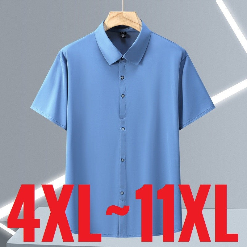 Ice Silk Summer Men's Dress Shirt Turn Down Collar Business Elastic Classic Top Male Plus Size Stretch 6XL 8XL 7XL 9XL 10XL 11XL