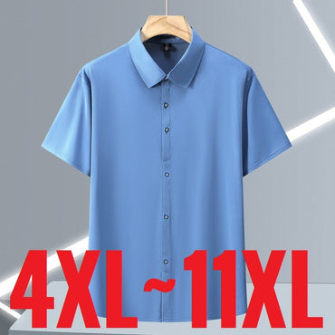 Ice Silk Summer Men's Dress Shirt Turn Down Collar Business Elastic Classic Top Male Plus Size Stretch 6XL 8XL 7XL 9XL 10XL 11XL
