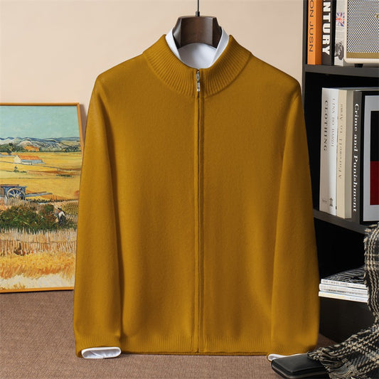 500g 100% Pure Cashmere Sweater Men's Seven-Needle Double-Ply Thickened Half-Turtle Neck Zipper Cardigan Loose Knitted Sweater